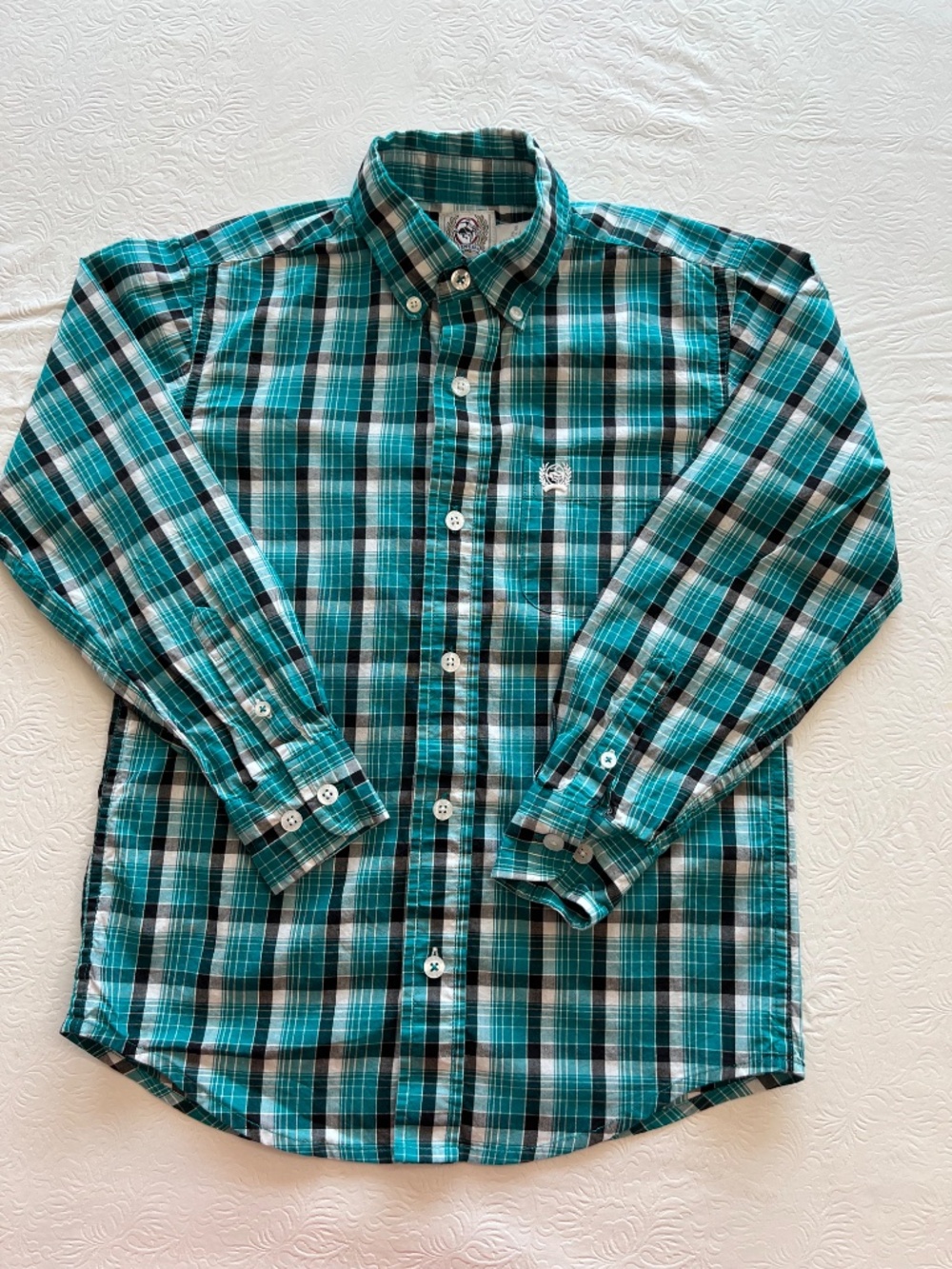 Cinch Western Blue Plaid Button Up Shirt Boys Girls 6-8 Rodeo Cowboy Cotton